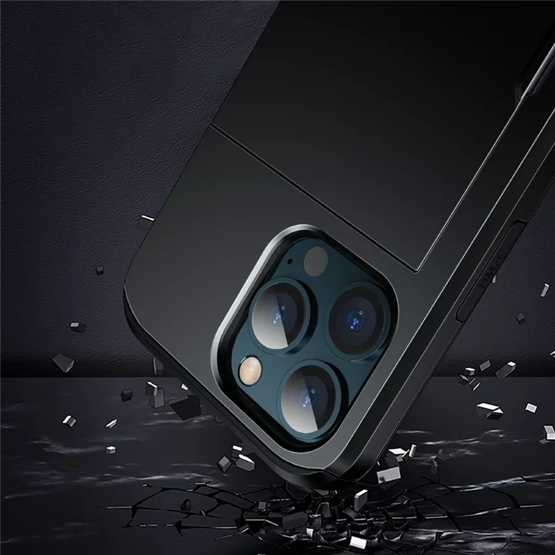 Slide Card Holder Anti-drop protective PC + TPU Hybrid Back Phone Case for iPhone 13 mini 5.4 inch - Dark Green