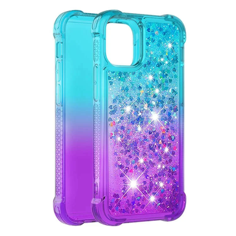 Gradient Quicksand Series Glitter Floating Liquid Bling Sparkle Soft TPU Shockproof Protective Case per iPhone 13 mini 5.4 pollici - Blu Cielo/Viola