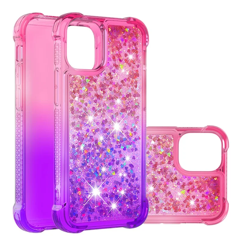 Gradient Quicksand Series Glitter Floating Liquid Bling Sparkle Soft TPU Shockproof Protective Case for iPhone 13 mini 5.4 inch - Pink/Purple