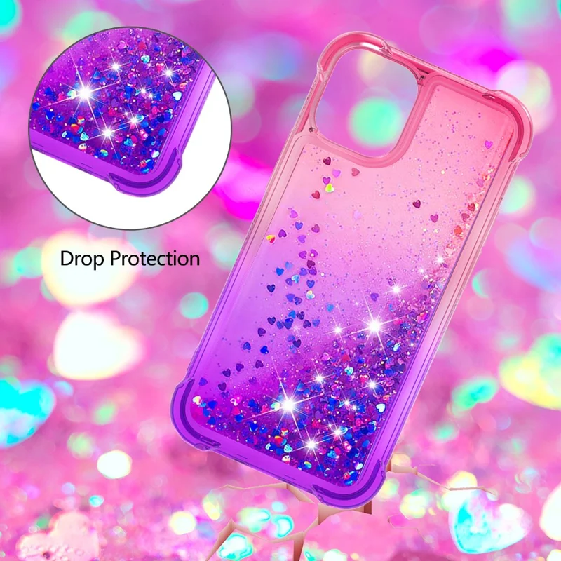 Gradient Quicksand Series Glitter Floating Liquid Bling Sparkle Soft TPU Shockproof Protective Case for iPhone 13 mini 5.4 inch - Pink/Purple