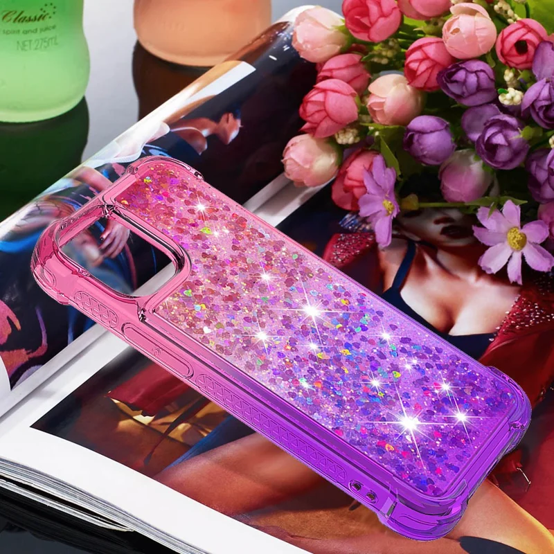 Gradient Quicksand Series Glitter Floating Liquid Bling Sparkle Soft TPU Shockproof Protective Case for iPhone 13 mini 5.4 inch - Pink/Purple