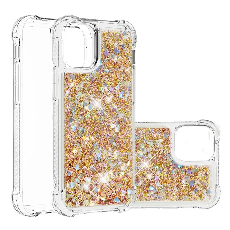 Drop-proof-glitzer-pailletten Bewegen Tpu-telefonhülle Für Iphone 13 Mini 5,4 Zoll - Goldene Herzen