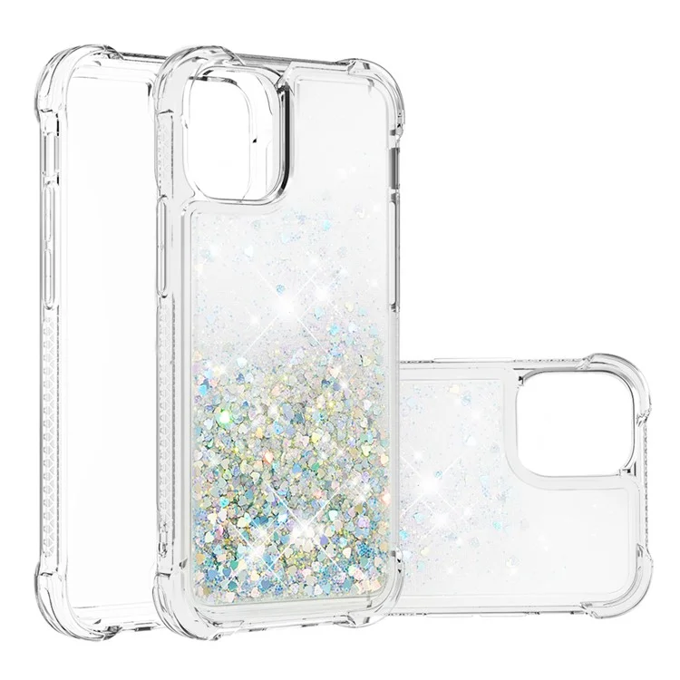Drop-proof Glitter Sequins Moving Quicksand TPU Phone Case for iPhone 13 mini 5.4 inch - Silver Hearts