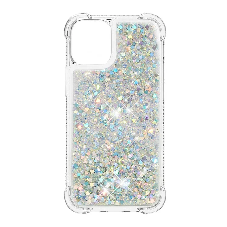 Drop-proof Glitter Sequins Moving Quicksand TPU Phone Case for iPhone 13 mini 5.4 inch - Silver Hearts