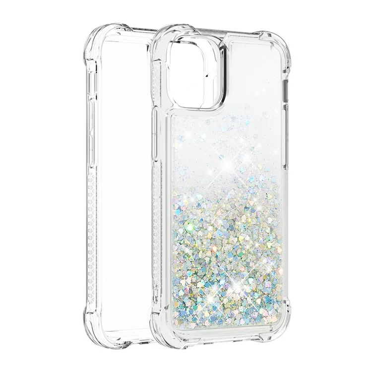 Drop-proof Glitter Sequins Moving Quicksand TPU Phone Case for iPhone 13 mini 5.4 inch - Silver Hearts