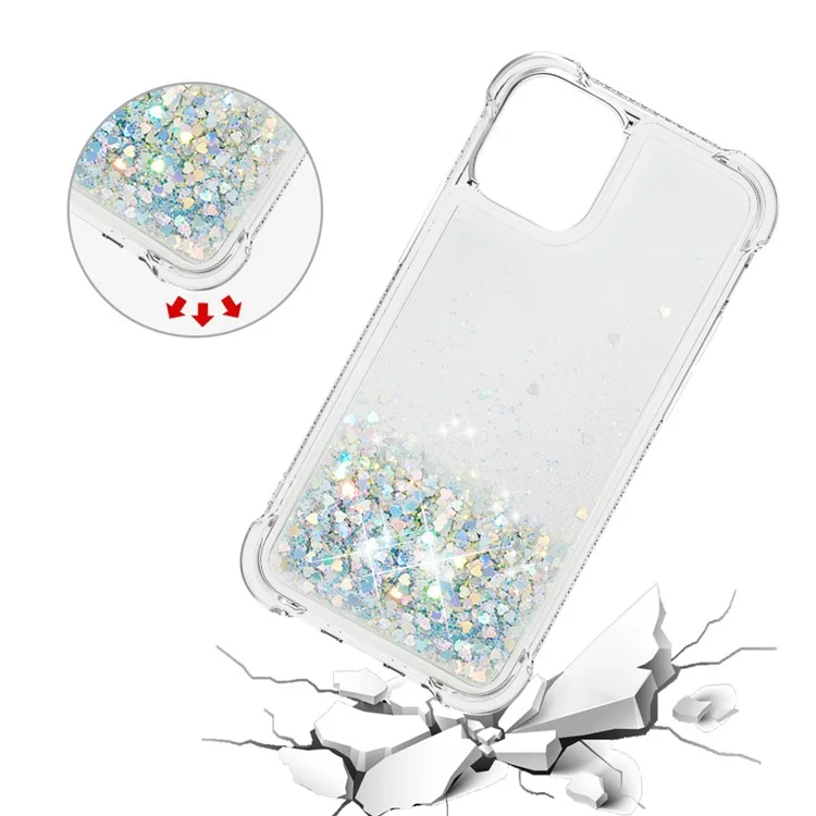 Drop-proof Glitter Sequins Moving Quicksand TPU Phone Case for iPhone 13 mini 5.4 inch - Silver Hearts