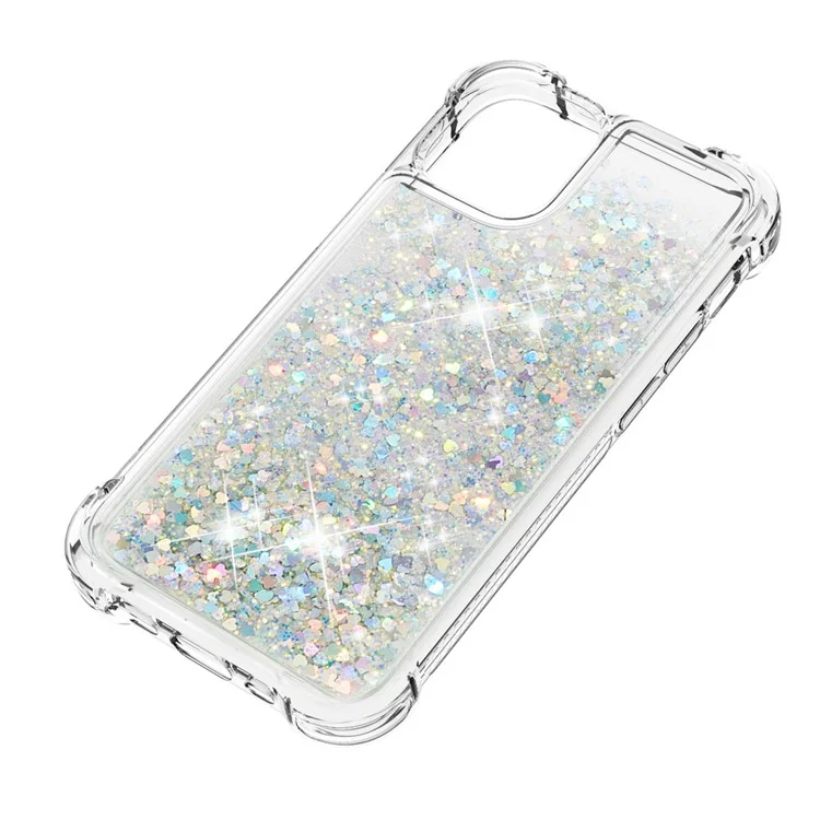 Drop-proof Glitter Sequins Moving Quicksand TPU Phone Case for iPhone 13 mini 5.4 inch - Silver Hearts