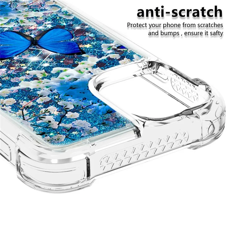 Cute Pattern Liquid QuickSand Series Bling Bling Sparkle Soft TPU Cover Protettivo Per IPhone 13 Pro Max 6.7 Pollici - Farfalla Blu