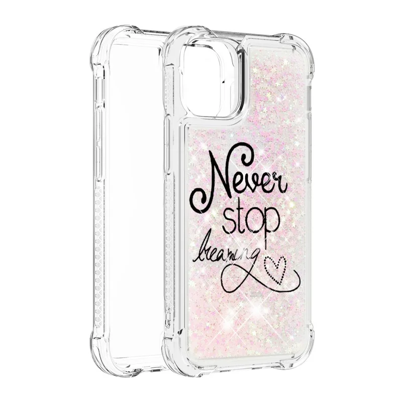 Cute Pattern Liquid Quicksand Series Bling Sparkle Soft TPU Protective Cover for iPhone 13 Pro Max 6.7 inch - Never Stop Dreaming