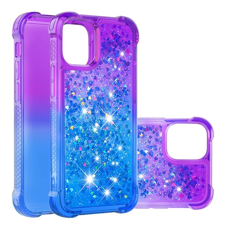 Gradient Quicksand Series Sparkle Liquid Waterfall Luxury TPU Bumper Case for iPhone 13 Pro Max 6.7 inch - Purple/Blue