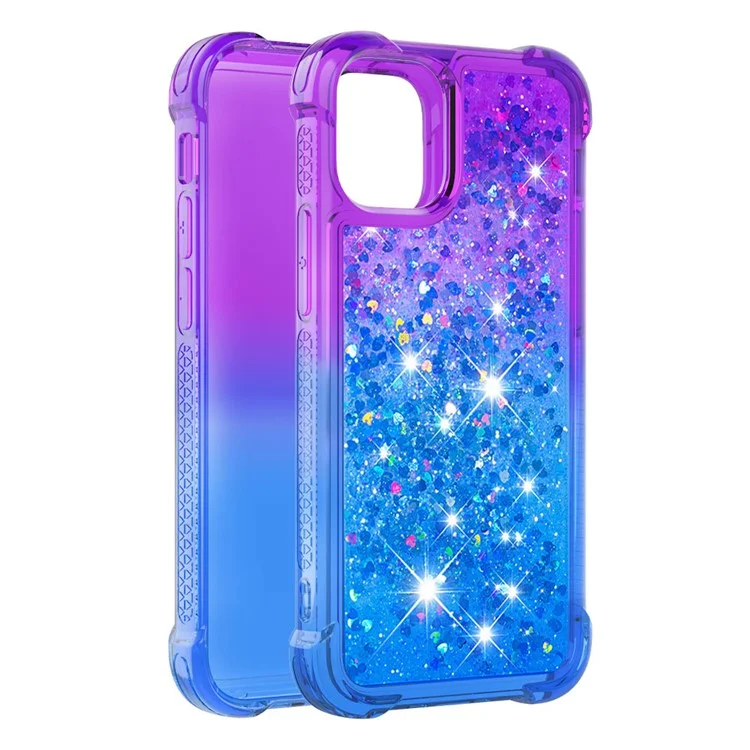 Gradient Quicksand Series Sparkle Liquid Waterfall Luxury TPU Bumper Case for iPhone 13 Pro Max 6.7 inch - Purple/Blue