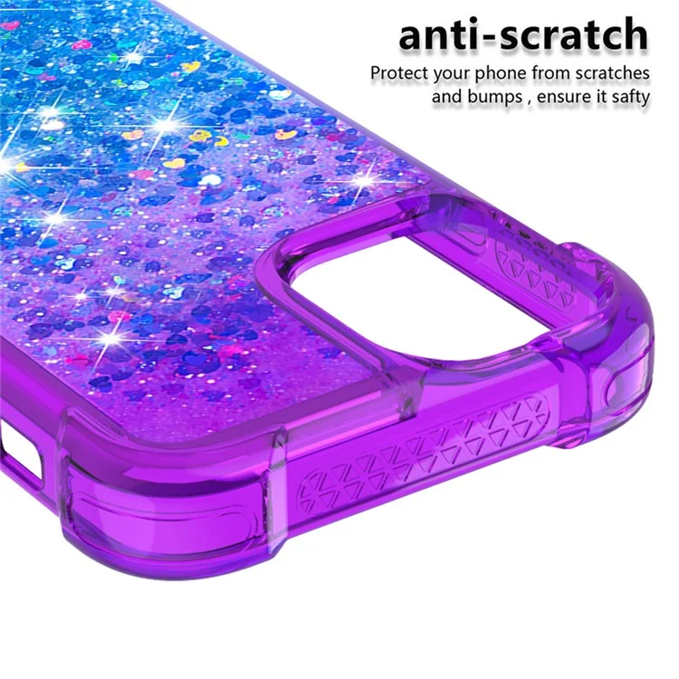 Gradient Quicksand Series Sparkle Liquid Waterfall Luxury TPU Bumper Case for iPhone 13 Pro Max 6.7 inch - Purple/Blue