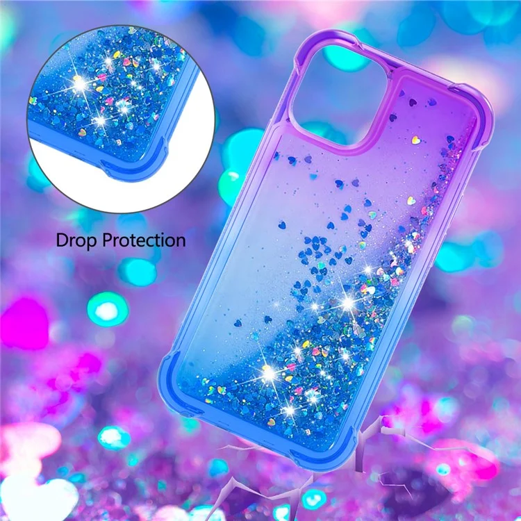 Gradient Quicksand Series Sparkle Liquid Waterfall Luxury TPU Bumper Case for iPhone 13 Pro Max 6.7 inch - Purple/Blue
