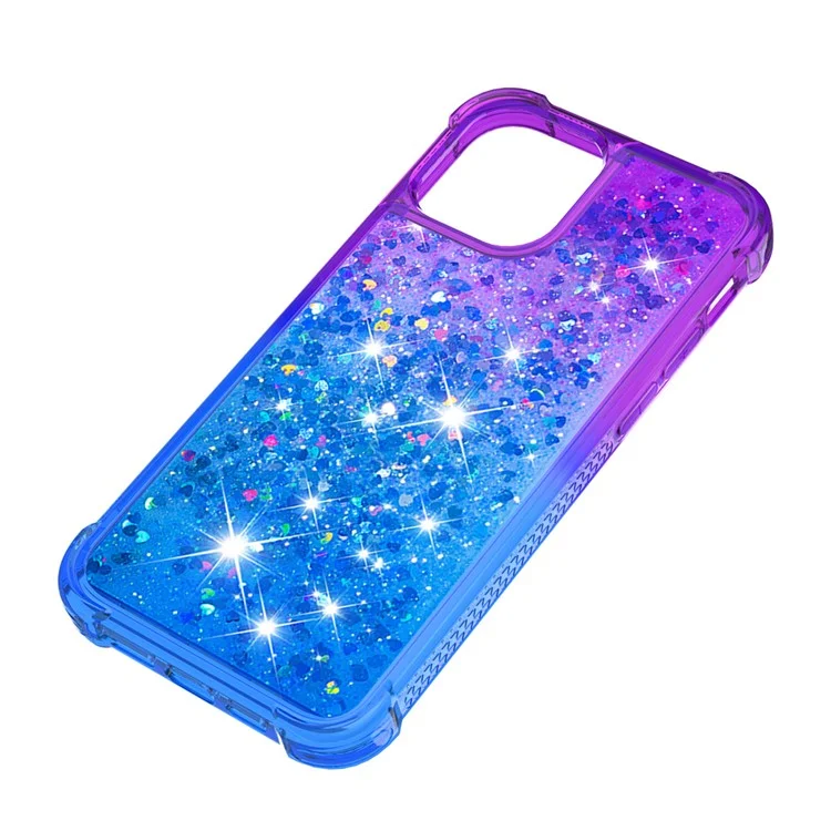 Gradient Quicksand Series Sparkle Liquid Waterfall Luxury TPU Bumper Case for iPhone 13 Pro Max 6.7 inch - Purple/Blue