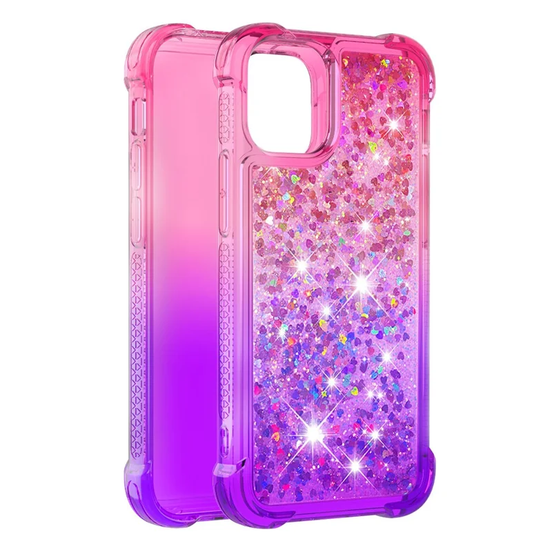 Gradient Quicksand Series Sparkle Liquid Waterfall Luxury TPU Bumper Case for iPhone 13 Pro Max 6.7 inch - Pink/Purple
