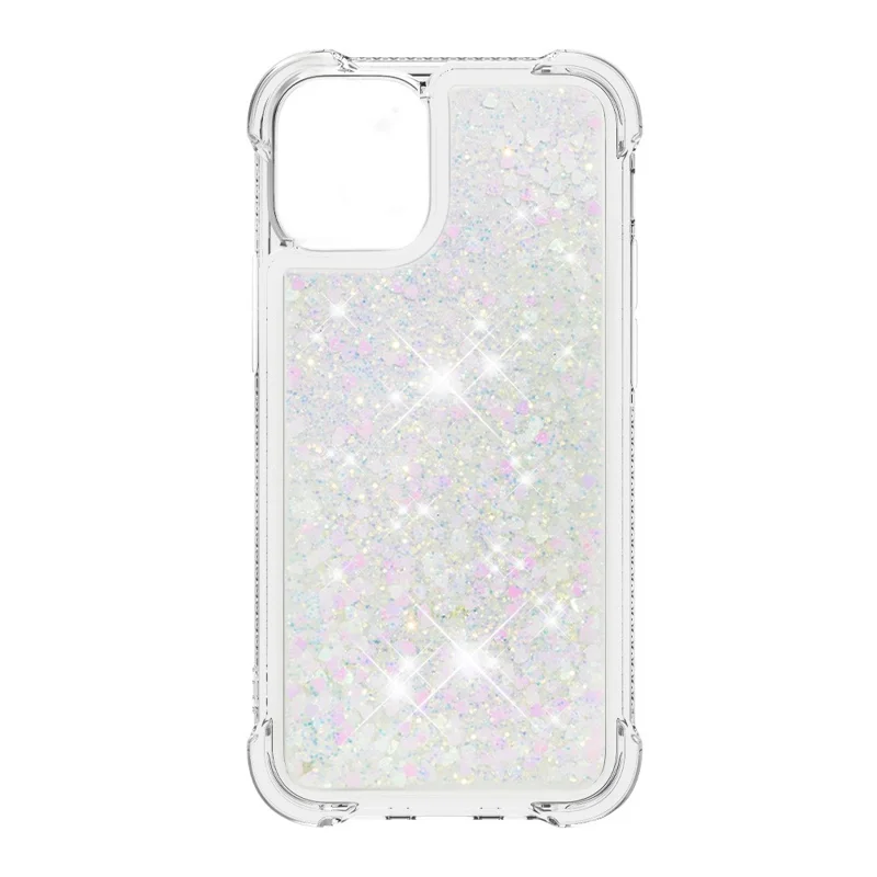 Liquid Quicksand Clear Soft TPU Bumper Shockproof Protective Cover for iPhone 13 Pro Max 6.7 inch - Shiny Hearts