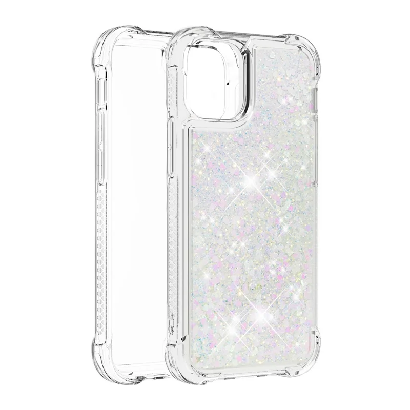 Liquid Quicksand Clear Soft TPU Bumper Shockproof Protective Cover for iPhone 13 Pro Max 6.7 inch - Shiny Hearts
