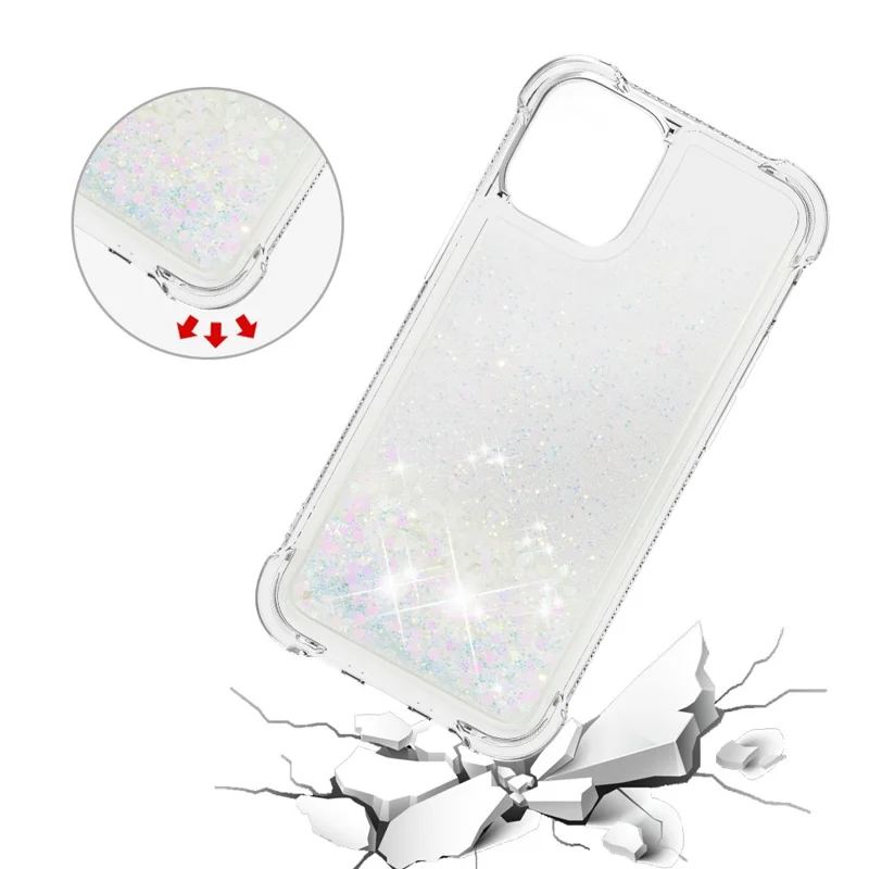 Liquid Quicksand Clear Soft TPU Bumper Shockproof Protective Cover for iPhone 13 Pro Max 6.7 inch - Shiny Hearts