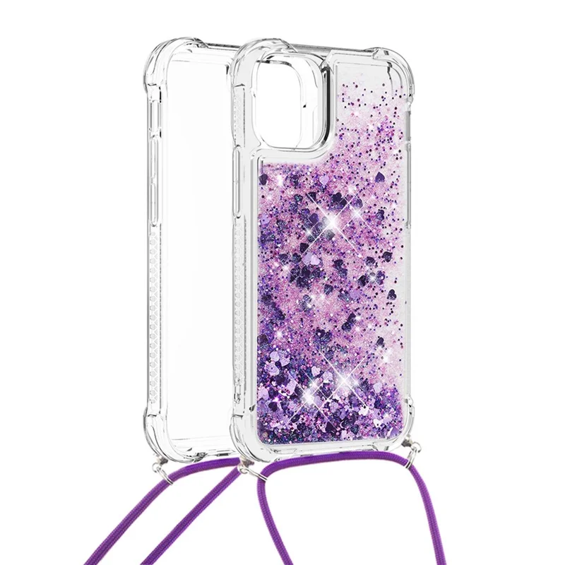 Quicksand Brillant Scintillant Flûte Flanc De Protection Antichoc De Protection Antichoc Avec Sangle Pour IPhone 13 Pro 6.1 Pouce - Cœurs Violet Foncé