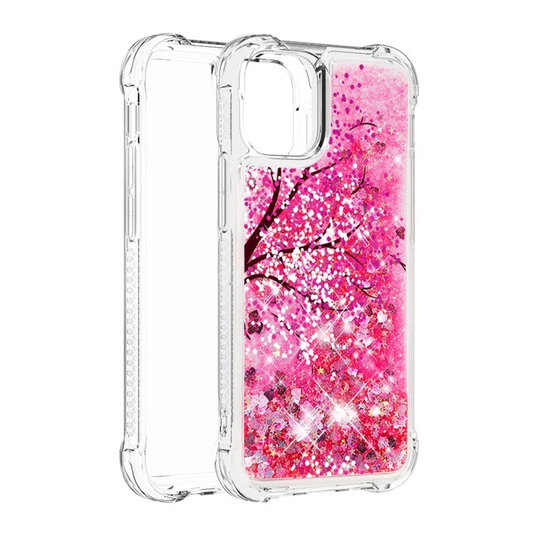 Liquid Glitter Fashion Sparkling Quicksand Soft TPU Back Case for iPhone 13 6.1 inch - Cherry Blossom