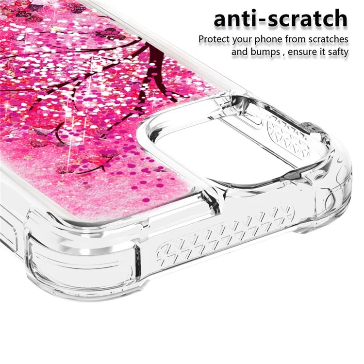 Liquid Glitter Fashion Sparkling Quicksand Soft TPU Back Case for iPhone 13 6.1 inch - Cherry Blossom