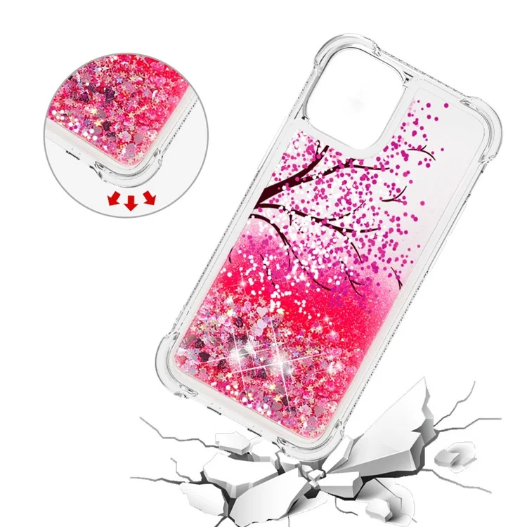 Liquid Glitter Fashion Sparkling Quicksand Soft TPU Back Case for iPhone 13 6.1 inch - Cherry Blossom