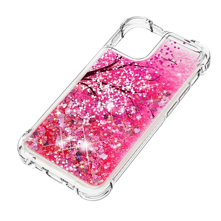 Liquid Glitter Fashion Sparkling Quicksand Soft TPU Back Case for iPhone 13 6.1 inch - Cherry Blossom