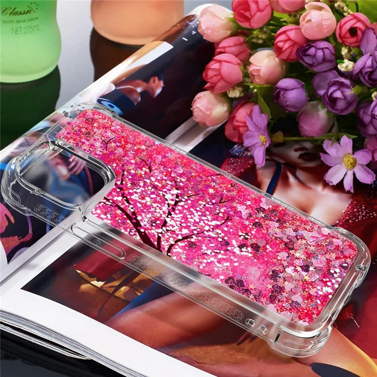 Liquid Glitter Fashion Sparkling Quicksand Soft TPU Back Case for iPhone 13 6.1 inch - Cherry Blossom