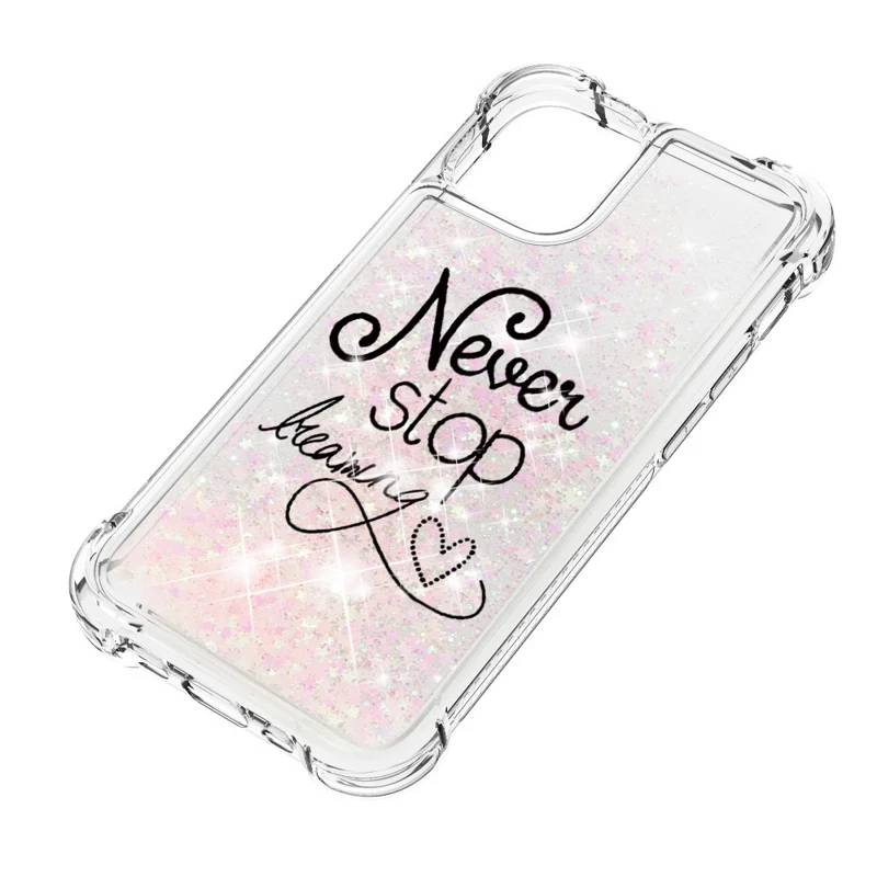 Liquid Glitter Fashion Sparkling Quicksand Soft TPU Back Case for iPhone 13 6.1 inch - Never Stop Dreaming