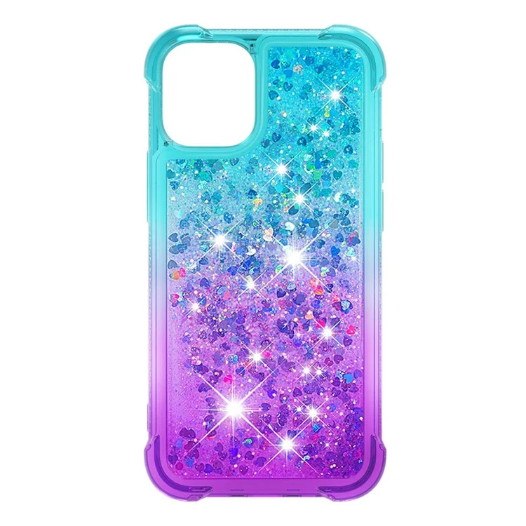 Gradient Quicksand Series Flowing Liquid Floating Soft TPU Cover pour iPhone 13 6.1 pouces - Bleu Ciel/Violet