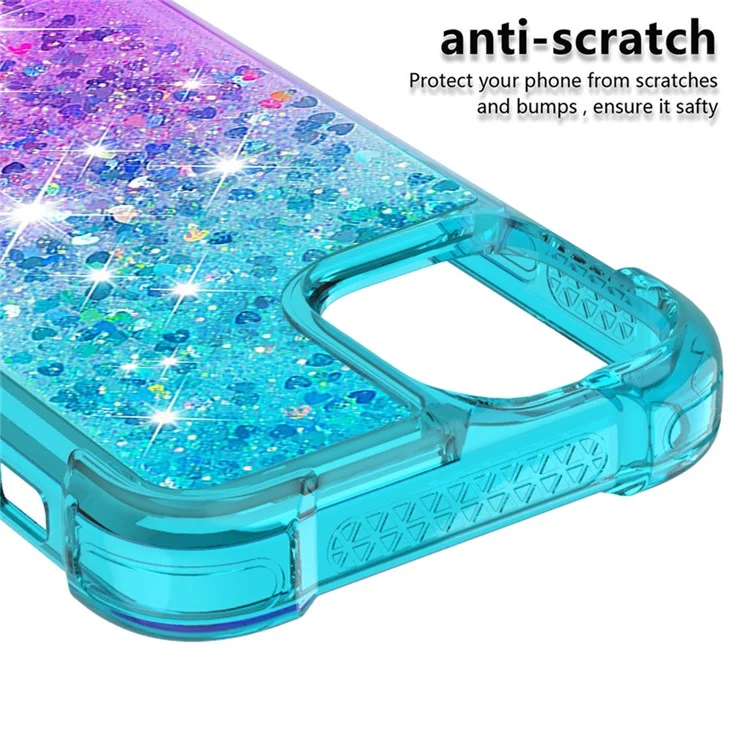Gradient Quicksand Series Flowing Liquid Floating Soft TPU Cover pour iPhone 13 6.1 pouces - Bleu Ciel/Violet