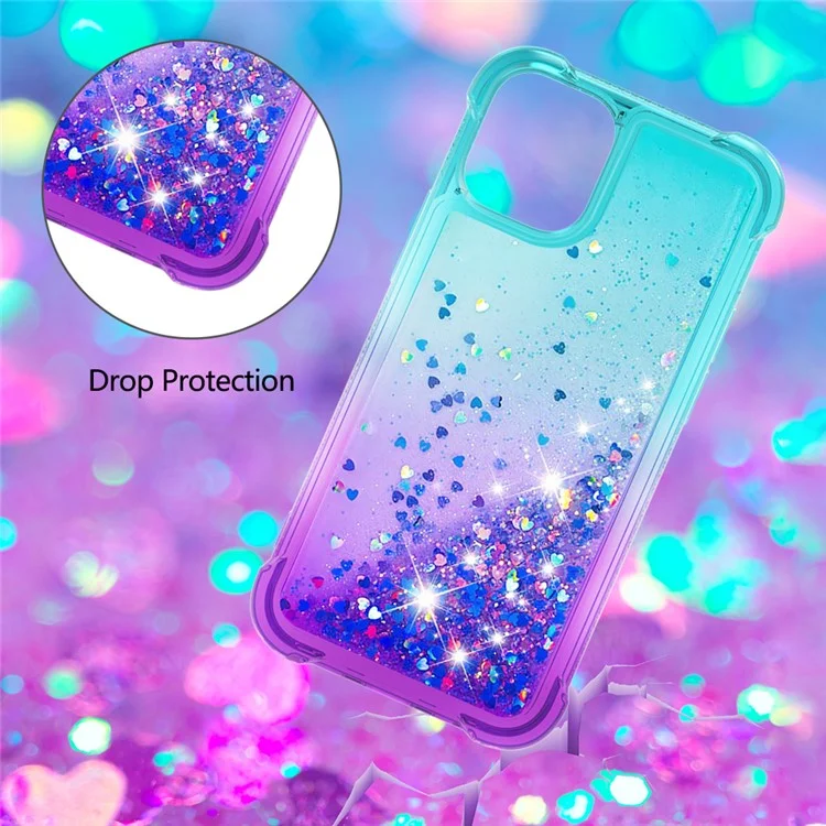 Gradient Quicksand Series Flowing Liquid Floating Soft TPU Cover pour iPhone 13 6.1 pouces - Bleu Ciel/Violet