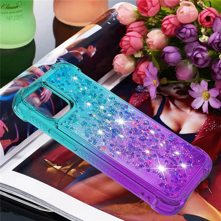 Gradient Quicksand Series Flowing Liquid Floating Soft TPU Cover pour iPhone 13 6.1 pouces - Bleu Ciel/Violet