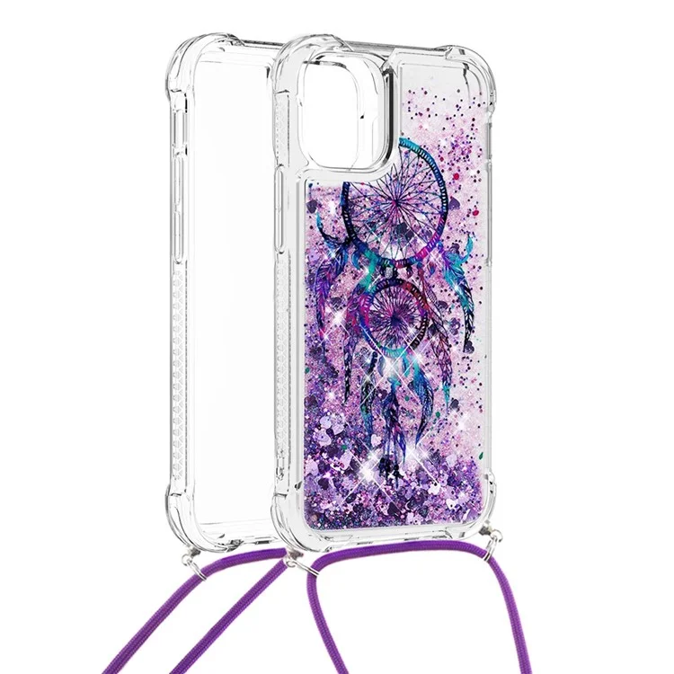 Bling Quicksand Soft TPU Shiny Sparkle Floating Pretty Phone Case Cover with Strap for iPhone 13 6.1 inch - Wind Chime