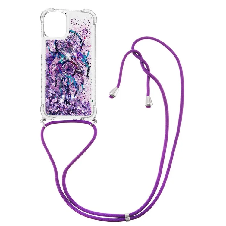 Bling Quicksand Soft TPU Shiny Sparkle Floating Pretty Phone Case Cover with Strap for iPhone 13 6.1 inch - Wind Chime