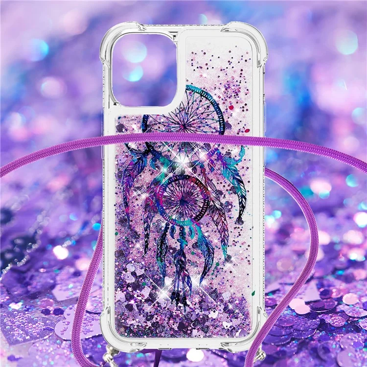 Bling Quicksand Soft TPU Shiny Sparkle Floating Pretty Phone Case Cover with Strap for iPhone 13 6.1 inch - Wind Chime