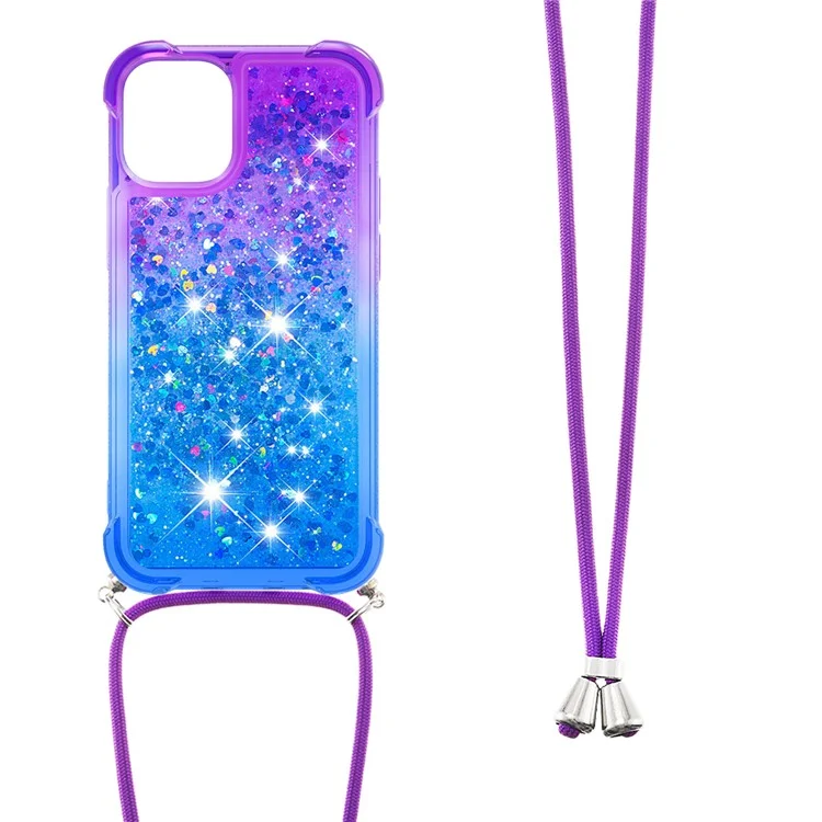 Блестящий жидкий градиентный песочный чехол с блестками Soft TPU Protective Case с ремешком для iPhone 13 6.1 дюйма - фиолетовый/синий