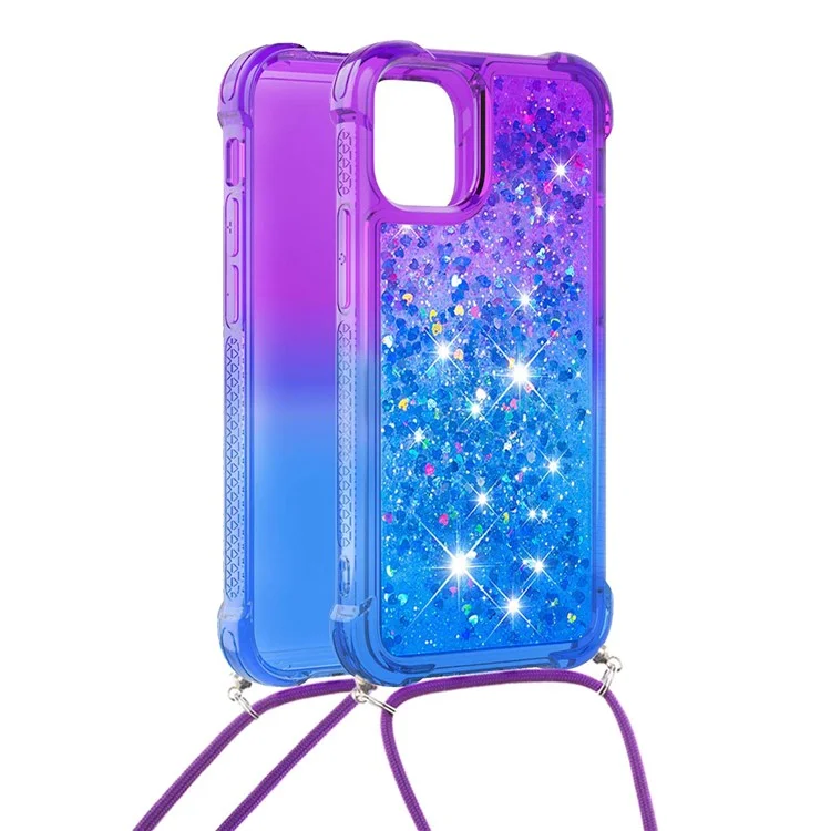 Блестящий жидкий градиентный песочный чехол с блестками Soft TPU Protective Case с ремешком для iPhone 13 6.1 дюйма - фиолетовый/синий