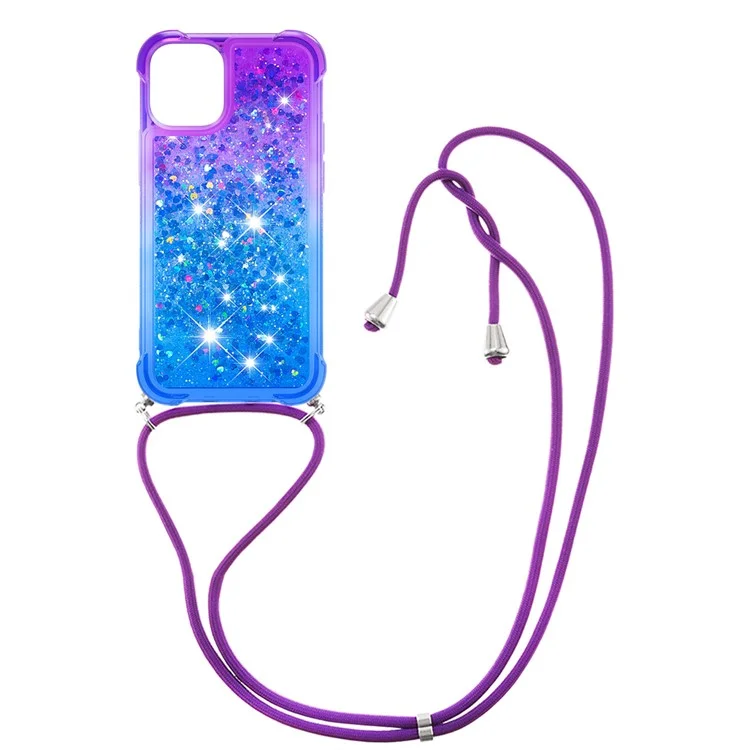 Блестящий жидкий градиентный песочный чехол с блестками Soft TPU Protective Case с ремешком для iPhone 13 6.1 дюйма - фиолетовый/синий