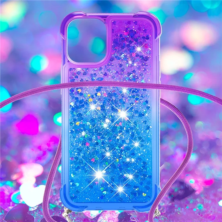 Блестящий жидкий градиентный песочный чехол с блестками Soft TPU Protective Case с ремешком для iPhone 13 6.1 дюйма - фиолетовый/синий