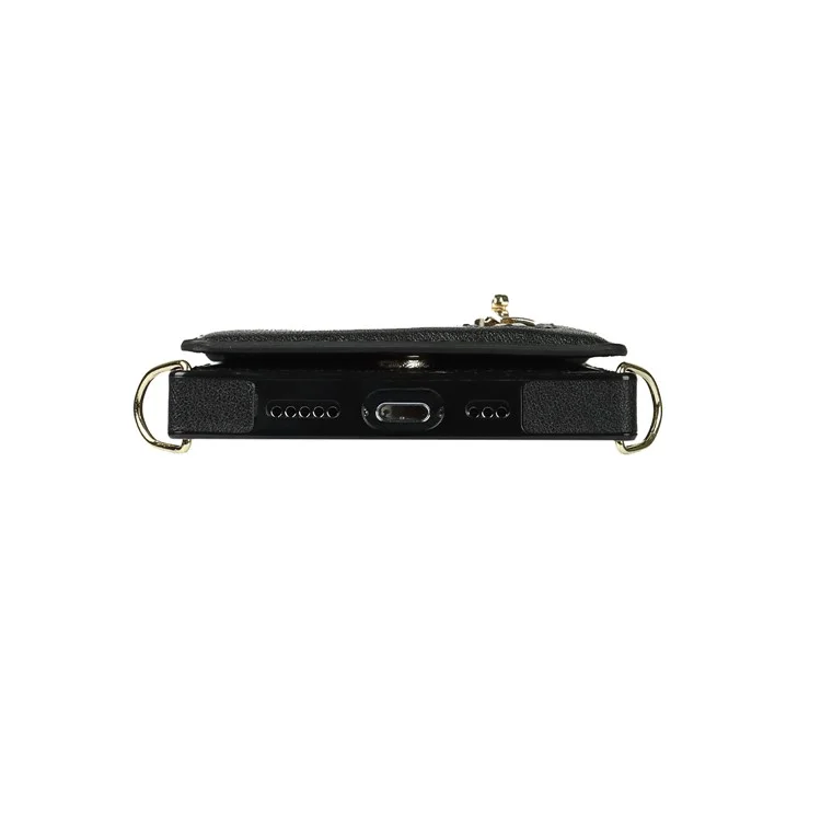 Cartera vertical con cremallera y soporte de diseño de cuero híbrido con cordón para iPhone 11 6.1 pulgadas - Negro