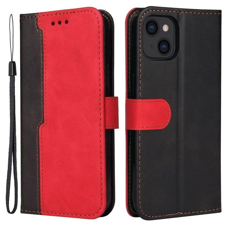Business Style Anti-drop Dual-color Splicing Design Phone Case for iPhone 13 6.1 inch - Red