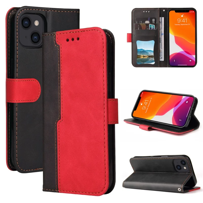 Business Style Anti-drop Dual-color Splicing Design Phone Case for iPhone 13 6.1 inch - Red