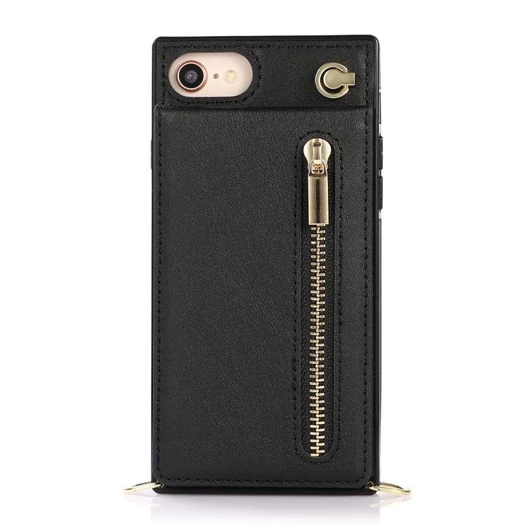 Diseño de Soporte Vertical Flip PU Funda Híbrida de Cuero Recubierto de TPU con Cordón para iPhone 7 4.7 pulgadas/8 4.7 pulgadas/SE (2020)/SE (2022) - Negro