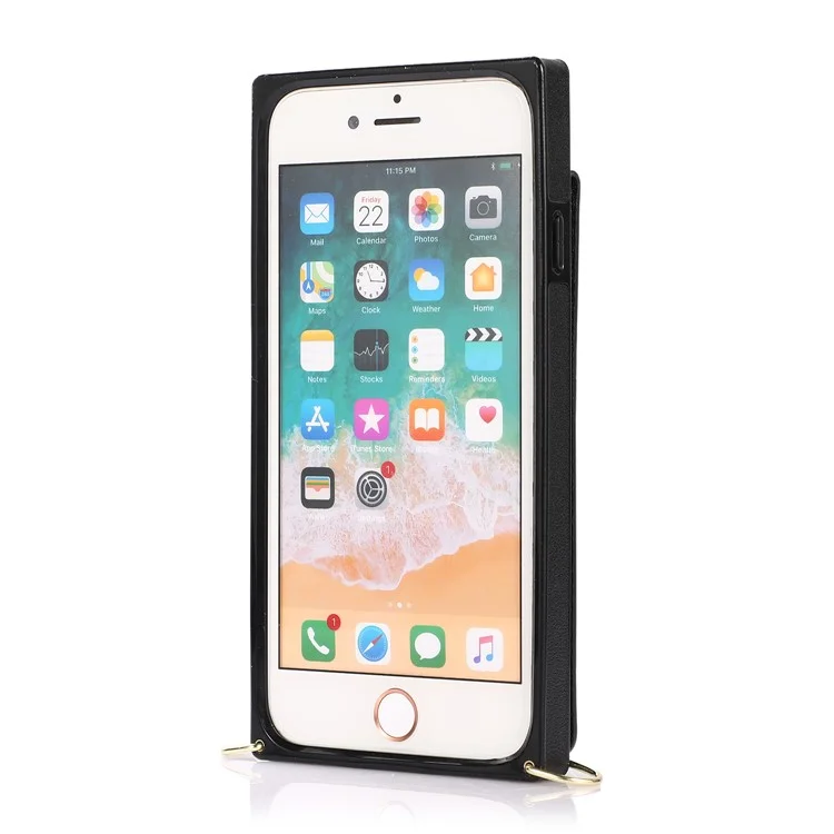 Diseño de Soporte Vertical Flip PU Funda Híbrida de Cuero Recubierto de TPU con Cordón para iPhone 7 4.7 pulgadas/8 4.7 pulgadas/SE (2020)/SE (2022) - Negro