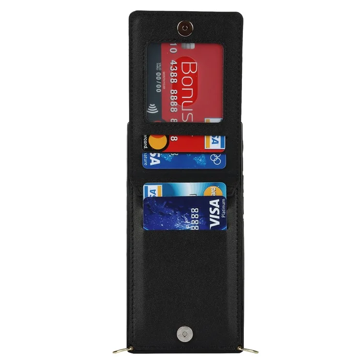 Detachable Lanyard PU Leather Coated TPU Hybrid Case Vertical Flip Kickstand Phone Shell for iPhone 12 mini - Black