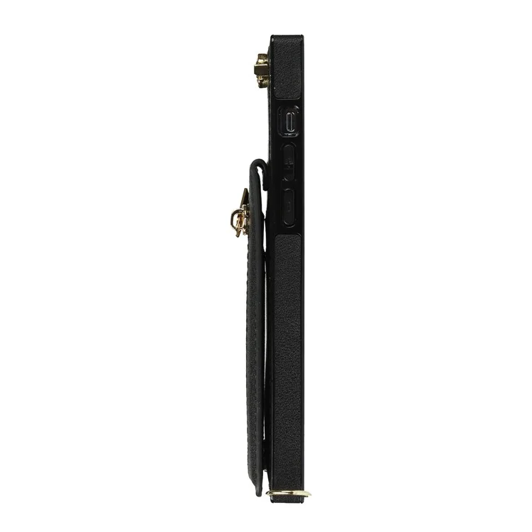 Funda de teléfono de cuero sintético de PU con revestimiento de TPU desmontable, con tapa vertical y soporte, para iPhone 12 mini - Negro