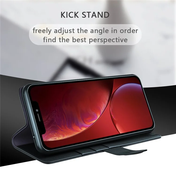 Coque de protection en cuir fendu pour iPhone 13 avec support portefeuille - Noir