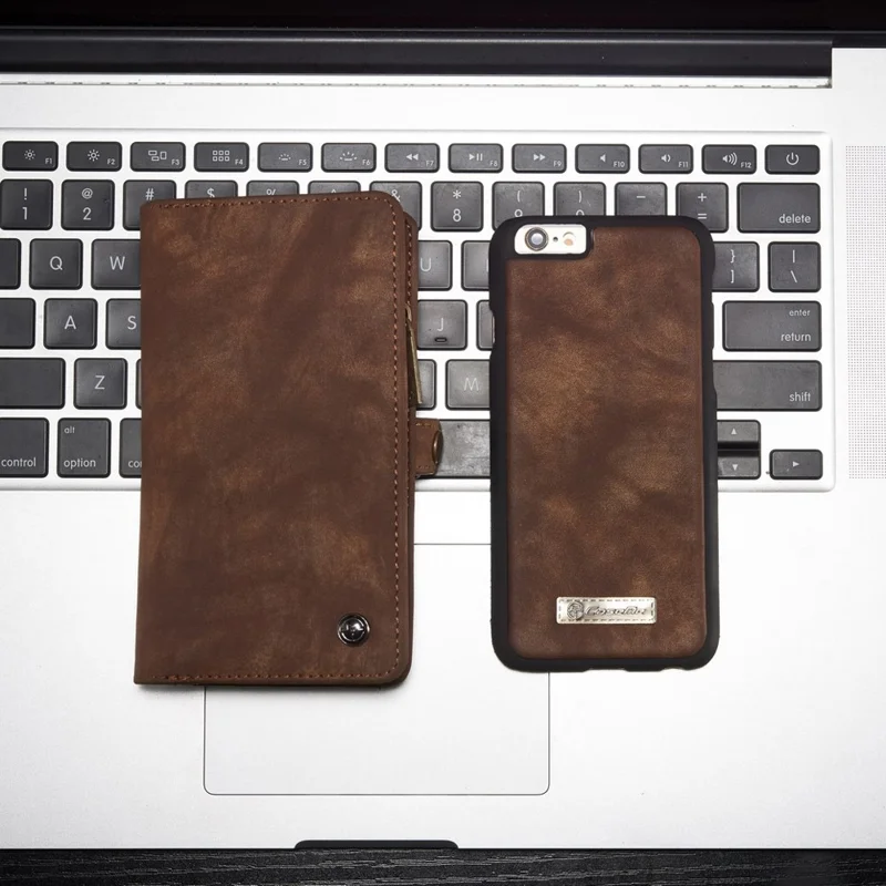 CASEME 008 Series for iPhone 6s 6 Retro PU Leather Multi-slot Purse Cover - Coffee