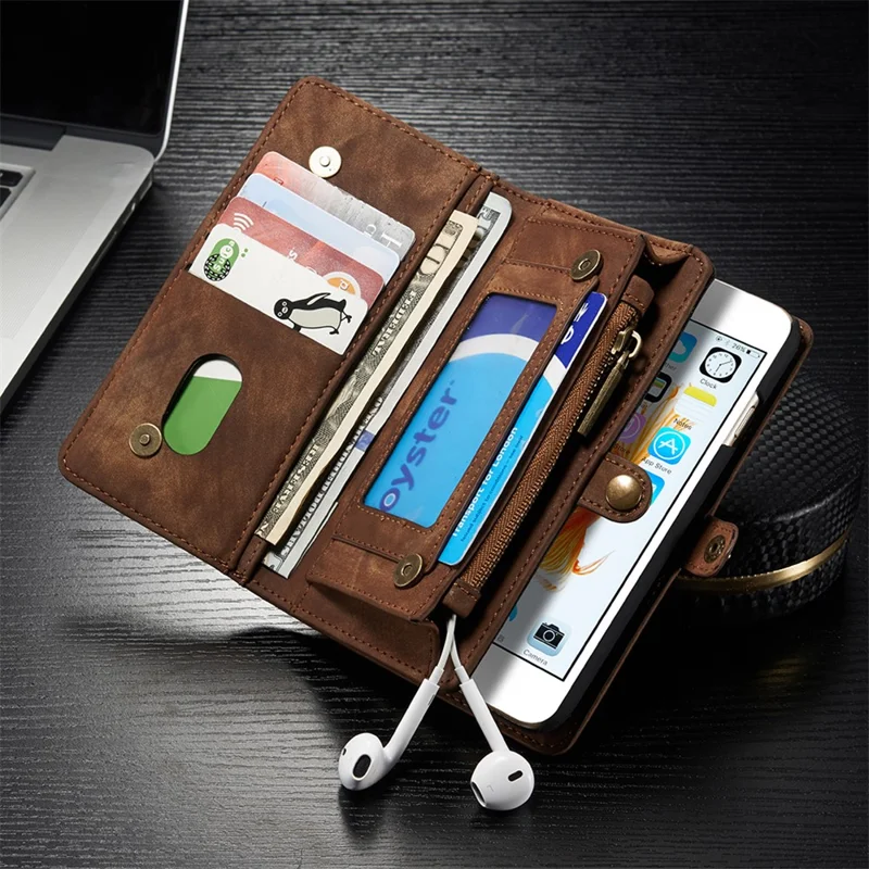 CASEME 008 Series for iPhone 6s 6 Retro PU Leather Multi-slot Purse Cover - Coffee